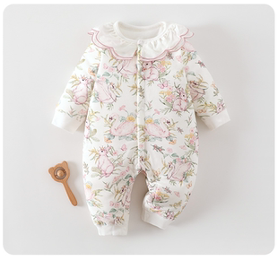 宝宝森系夹棉连体哈衣男女宝宝A类春秋冬60g棉对开连体