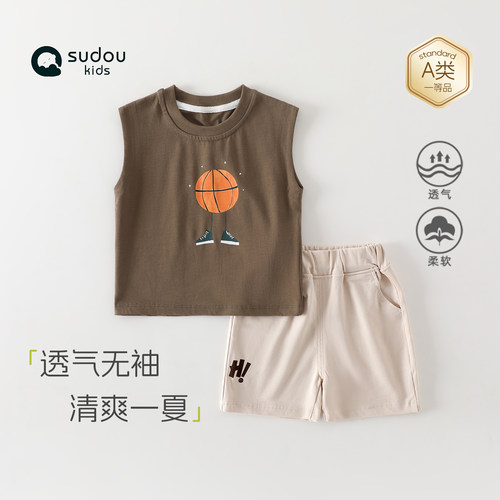 A类纯棉无袖短裤分体背心套装