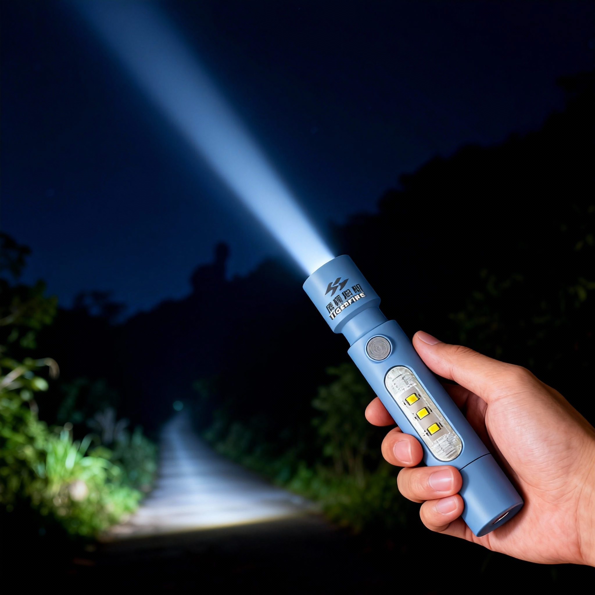 多功能长续航应急红蓝预警灯手电