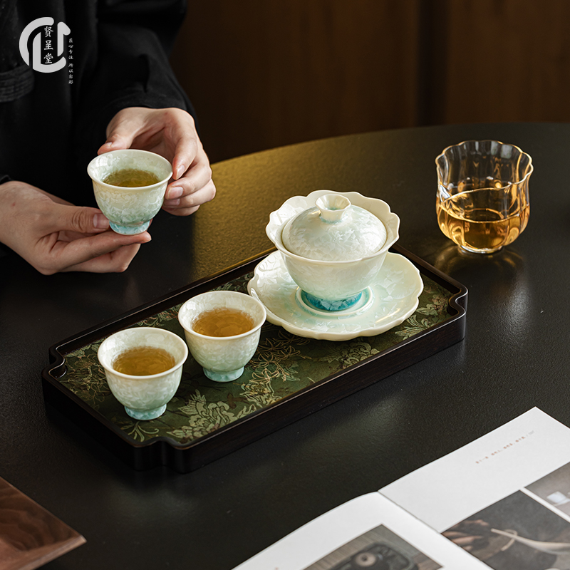 贤呈堂 结晶釉功夫茶具套装 家用窑变陶瓷泡茶器一壶三杯送礼礼盒