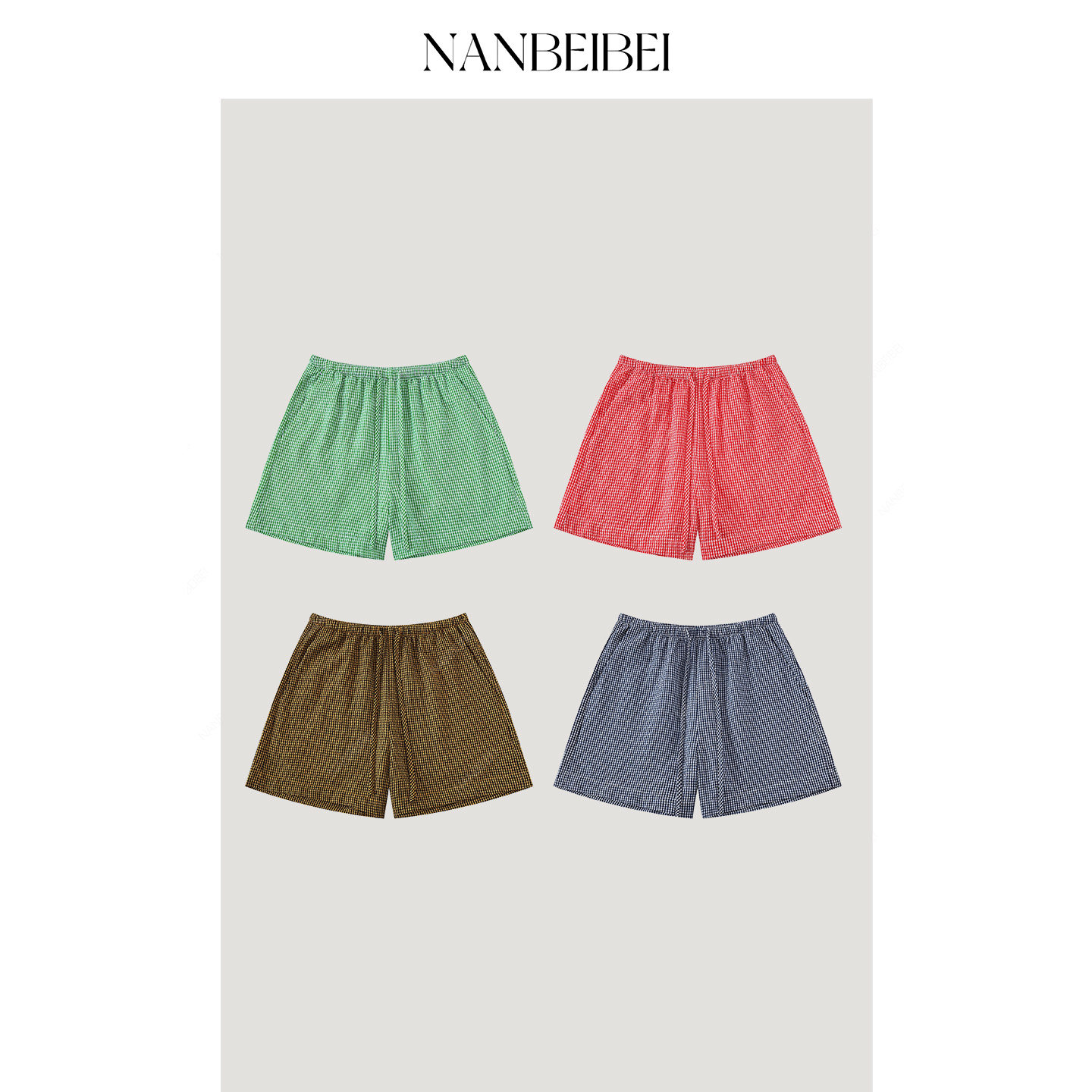 NANBEIBEI南北贝女款夏季宽松休闲亲肤透气抽绳格子短裤