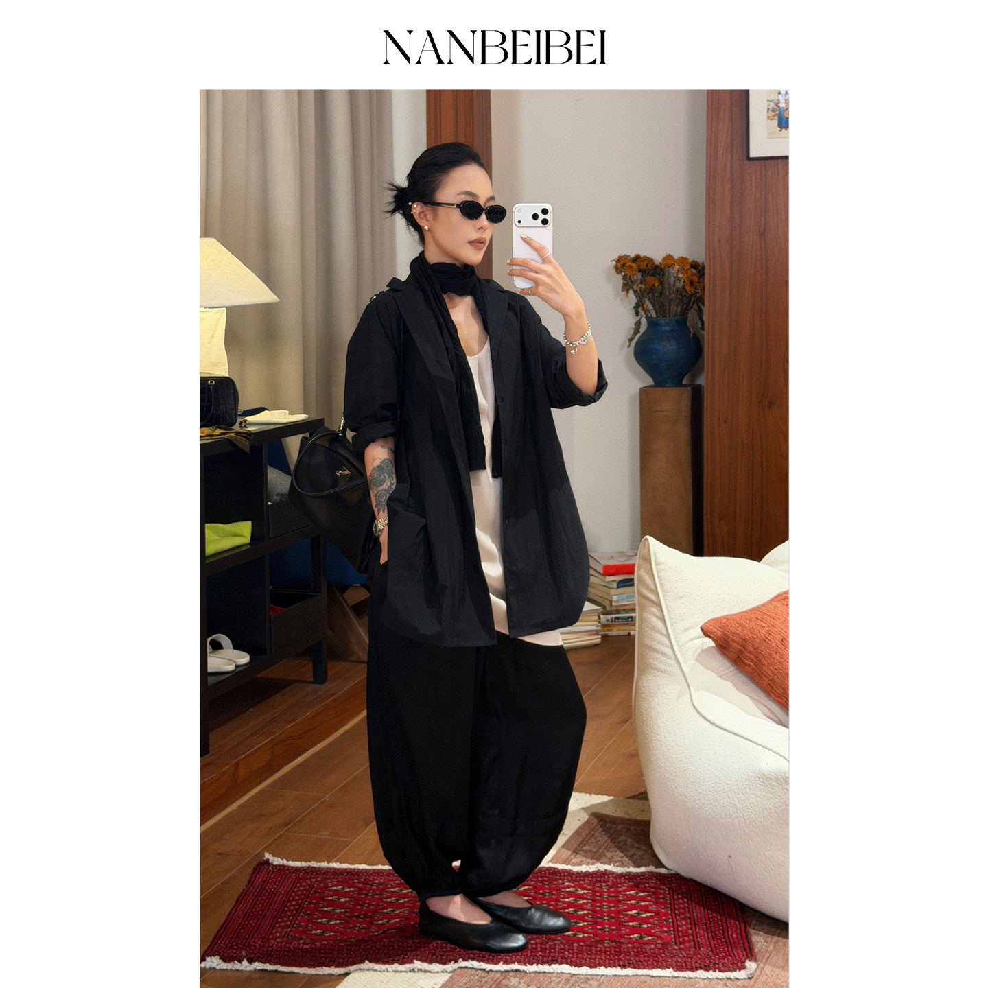NANBEIBEI南北贝高级感韩系褶皱围巾丝巾春夏季日系长款薄款披肩