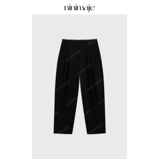 裤 定位压褶立裁时装 女春季 直筒裤 新款 NANBEIBEI南北贝黑色西装
