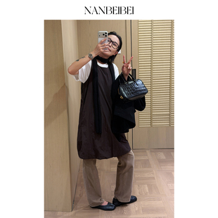 NANBEIBEI南北贝女款新款时尚无袖圆领休闲背心连衣裙