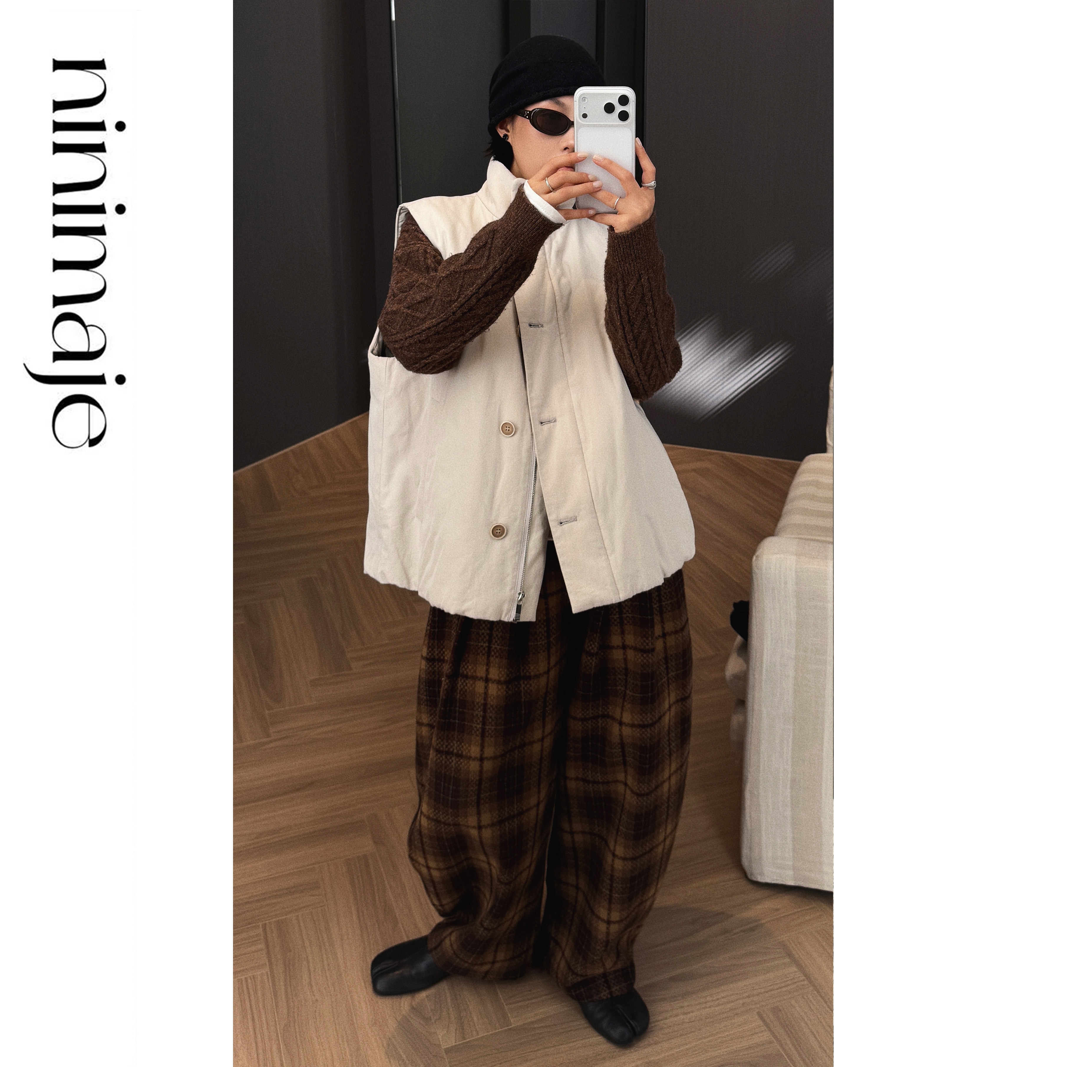 南北贝'格子裤'暗红休闲裤女2025冬季新款高腰宽松阔腿裤复古裤子,女装/女士精品,休闲裤,淘宝优惠券,粉丝福利购,淘宝优惠卷