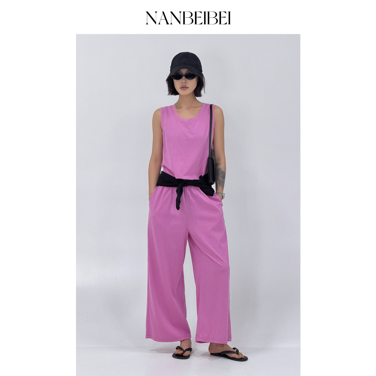 NANBEIBEI南北贝女款夏季上衣裤子两件宽松舒适轻薄休闲运动套装