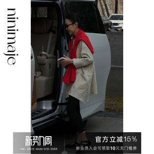 NANBEIBEI南北贝‘棉麻套头外套’女士重磅毛边下摆口袋长款 上衣