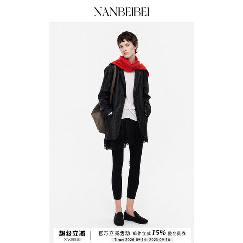 西装纸感皮衣外套女春季口袋