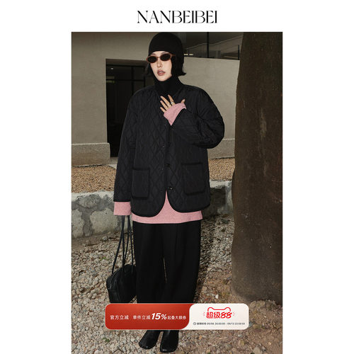 NANBEIBEI南北贝'经典菱格大棉服'极简设计立领高级外套女秋冬新
