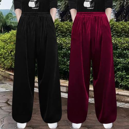 秋冬加厚南韩绒太极裤男女不倒绒灯笼裤中老年金丝绒晨练裤练功裤
