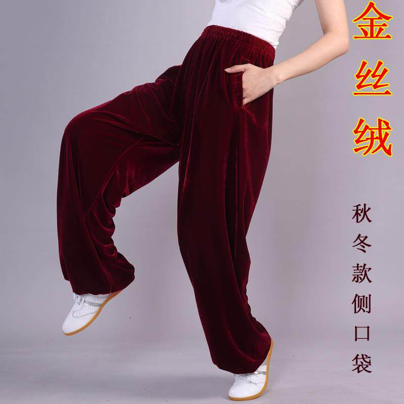 太极服金丝绒单裤加厚款南韩绒不倒绒练功服裤灯笼裤运动裤