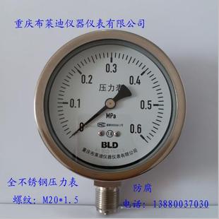 重庆布莱迪仪器仪表有限公司YTF60H全不锈钢压力表M14 径向 1.5