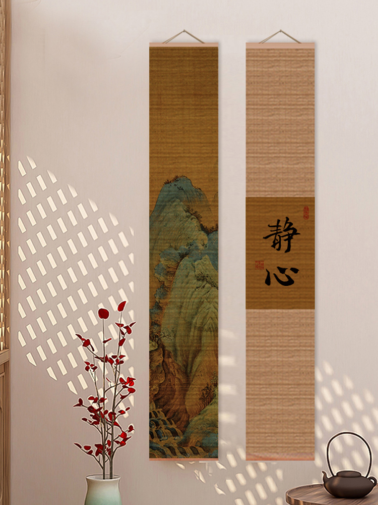中式茶室氛围布置高端竹帘挂画佛堂禅宗竹装饰画书房客厅壁画