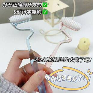 S型竖刷牙刷立式软毛成人儿童男女通用家用舌苔牙缝清洁按摩牙龈