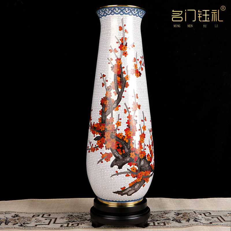钰礼景泰蓝花瓶迎春梅花天柱瓶
