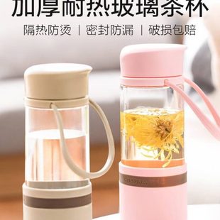 喝水女耐热男硼硅高家用办公室杯子玻璃杯带盖玻璃水杯泡茶杯茶花