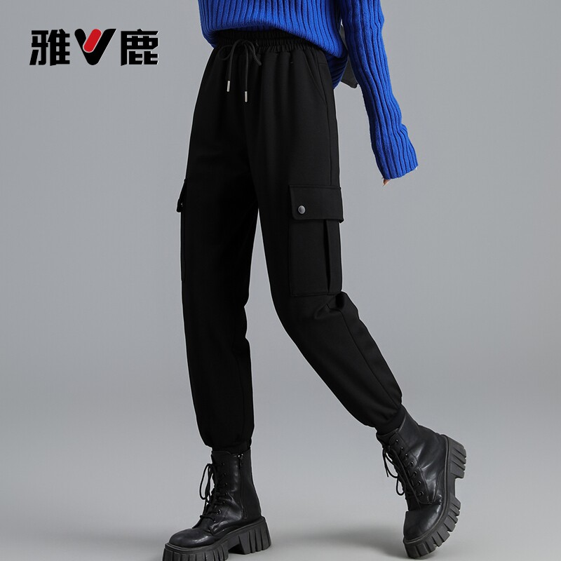 雅鹿羽绒裤女2026秋冬新款时尚工装保暖鸭绒宽松直筒休闲收口卫裤