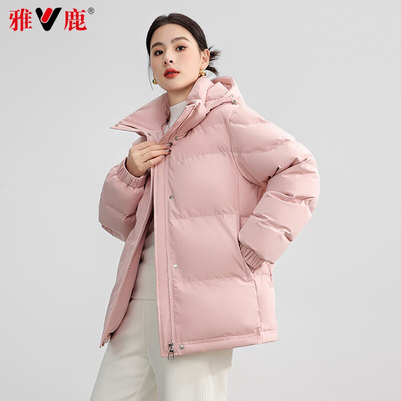 雅鹿短款羽绒服女士简约2026冬季纯色连帽上衣服保暖冬装休闲外套