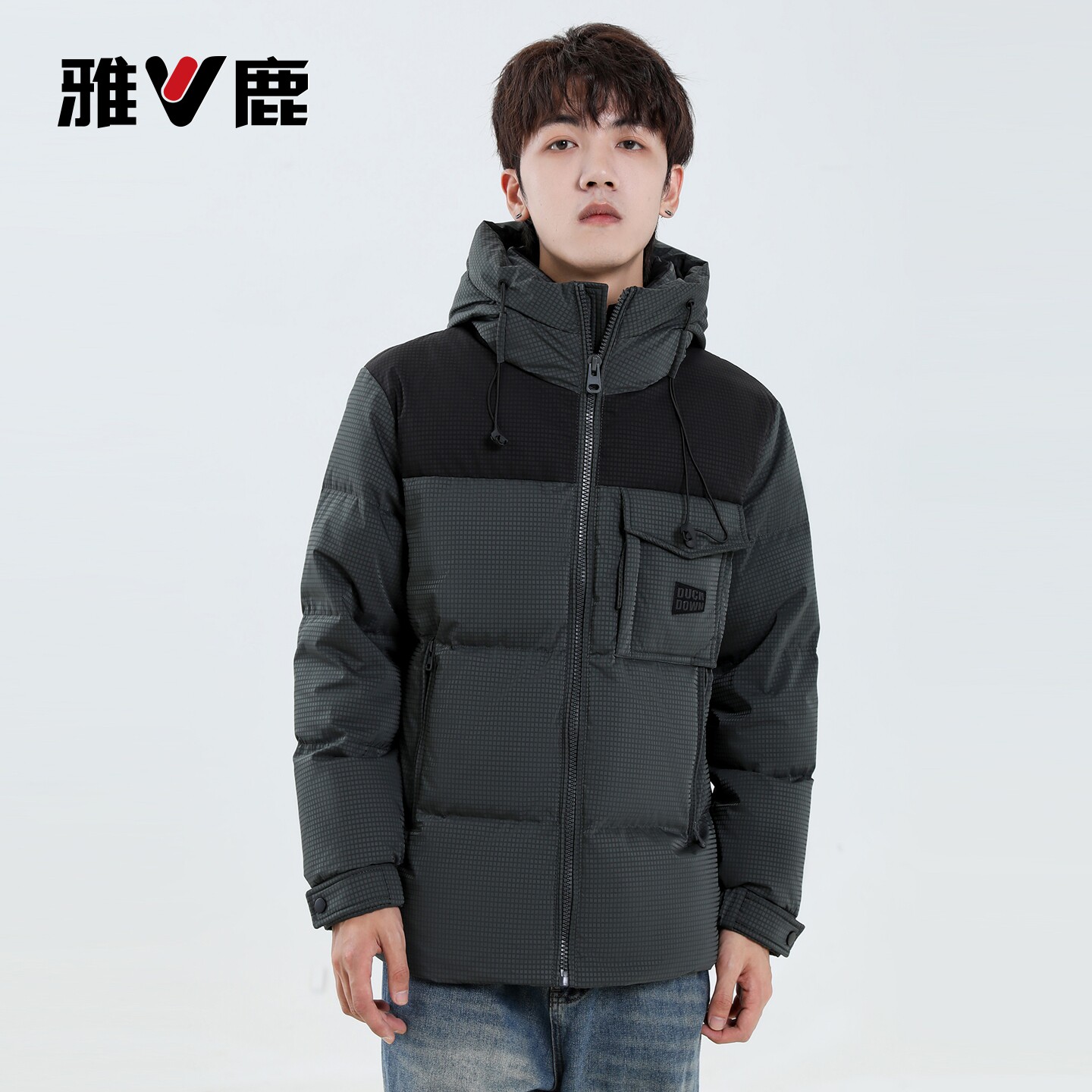 雅鹿撞色加厚羽绒服男2026冬季新款连帽蓄热上衣时尚保暖鸭绒外套