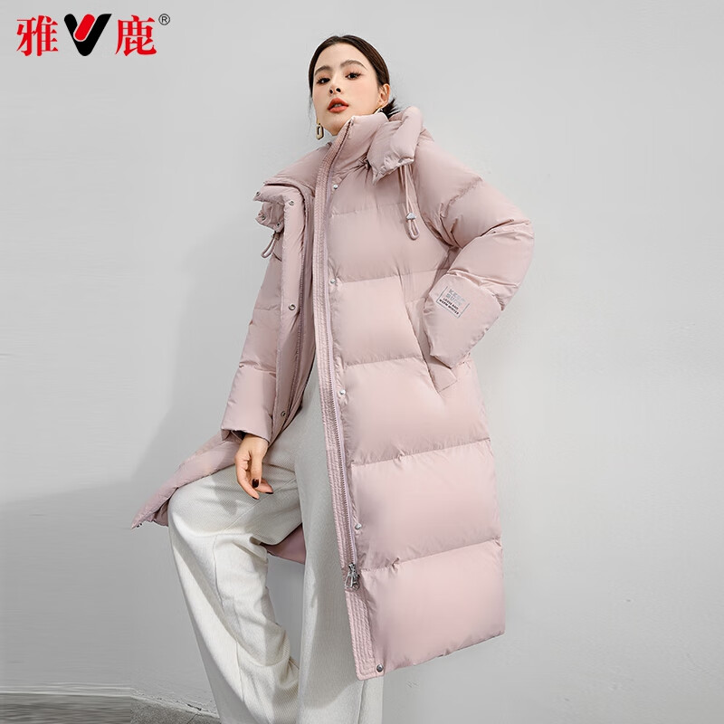 雅鹿羽绒服女士简约气质长款冬季新款纯色连帽保暖冬装休闲外套女