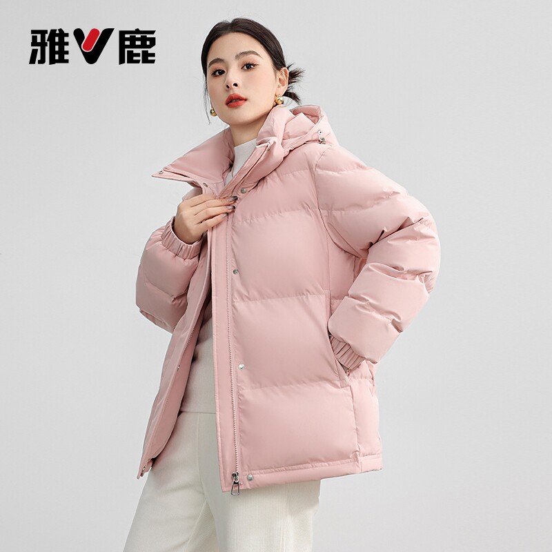 雅鹿短款羽绒服女士简约2026冬季纯色连帽上衣服保暖冬装休闲外套