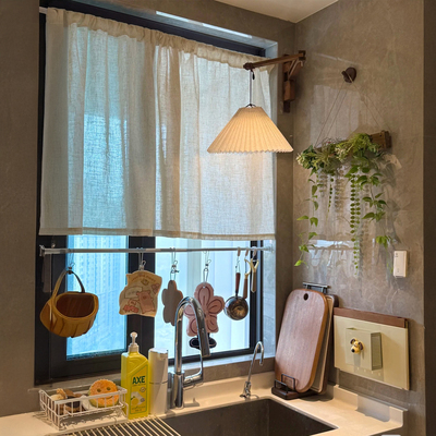 送杆 厨房窗帘穿杆半遮光窗户遮挡帘亚麻棉麻布飘窗半截式免打孔