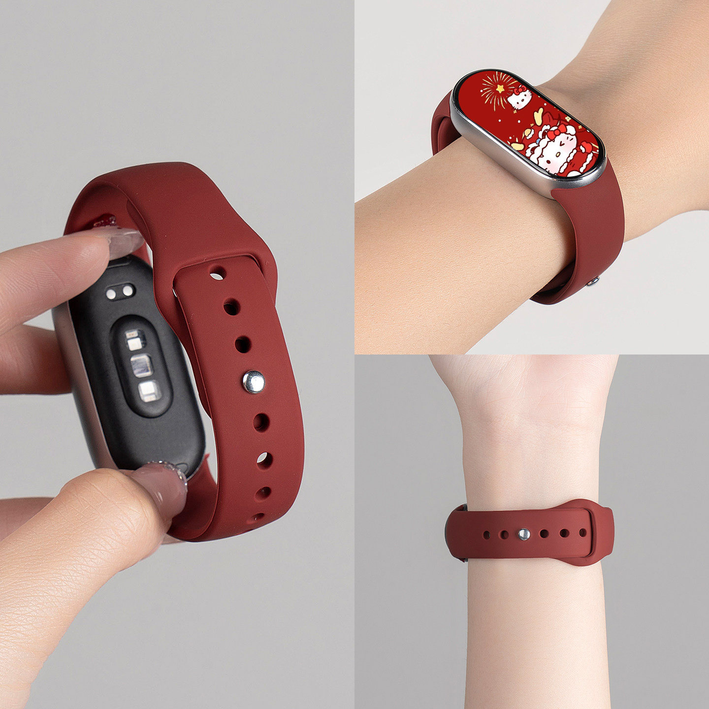 适用于小米手环10/9表带酒红9液态硅胶反扣8NFC版腕带智能运动9/8NFC版新款手表带10nfc替换带男女新年配件