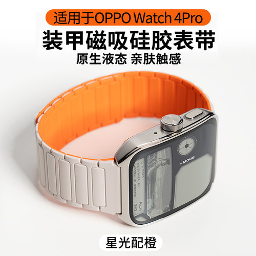 适用于oppowatch4pro表带磁吸硅胶OPPOWATCH4PRO工字纹腕带watch4pro替换带oppo智能手表带男士防水防汗运动