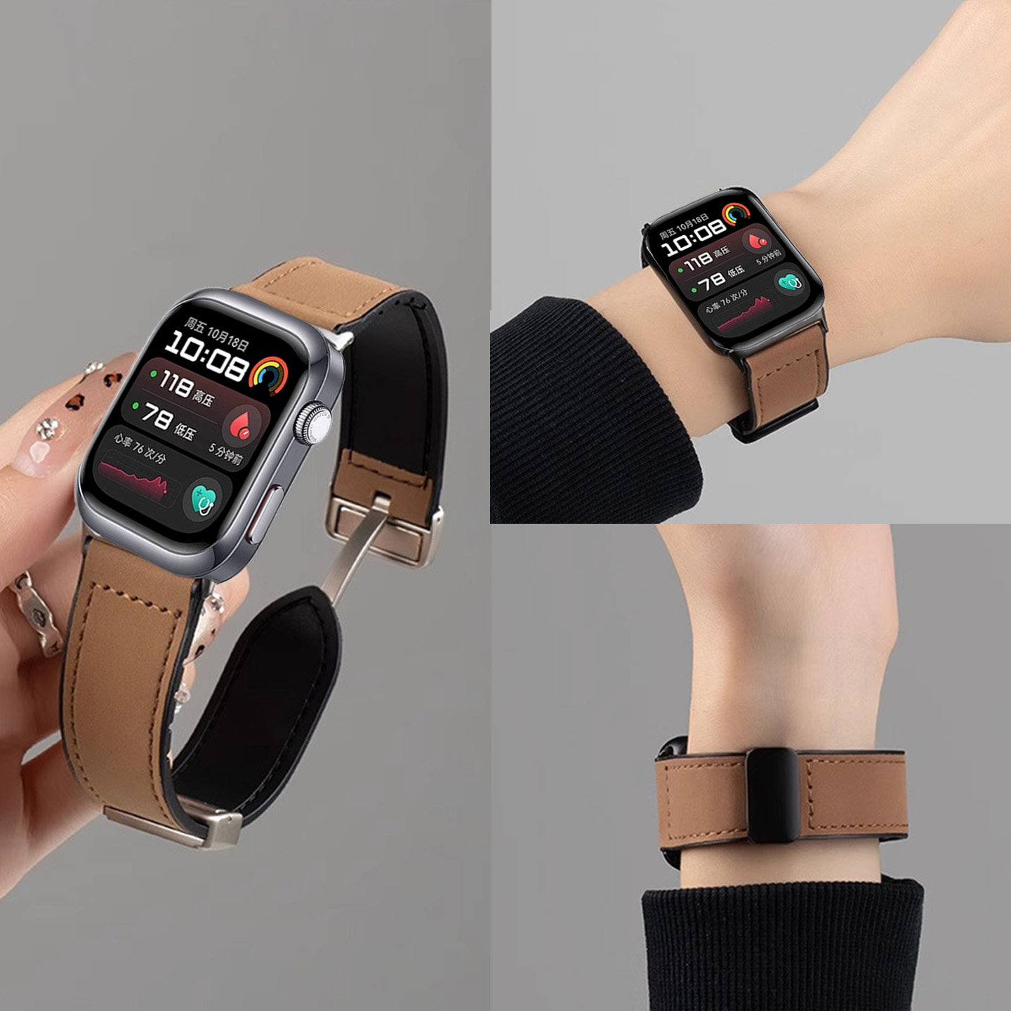 适用于华为WATCH D2手表表带疯马皮真皮磁吸扣watchd智能运动血压手表腕带watchD2男女士替换带D防水商务配件