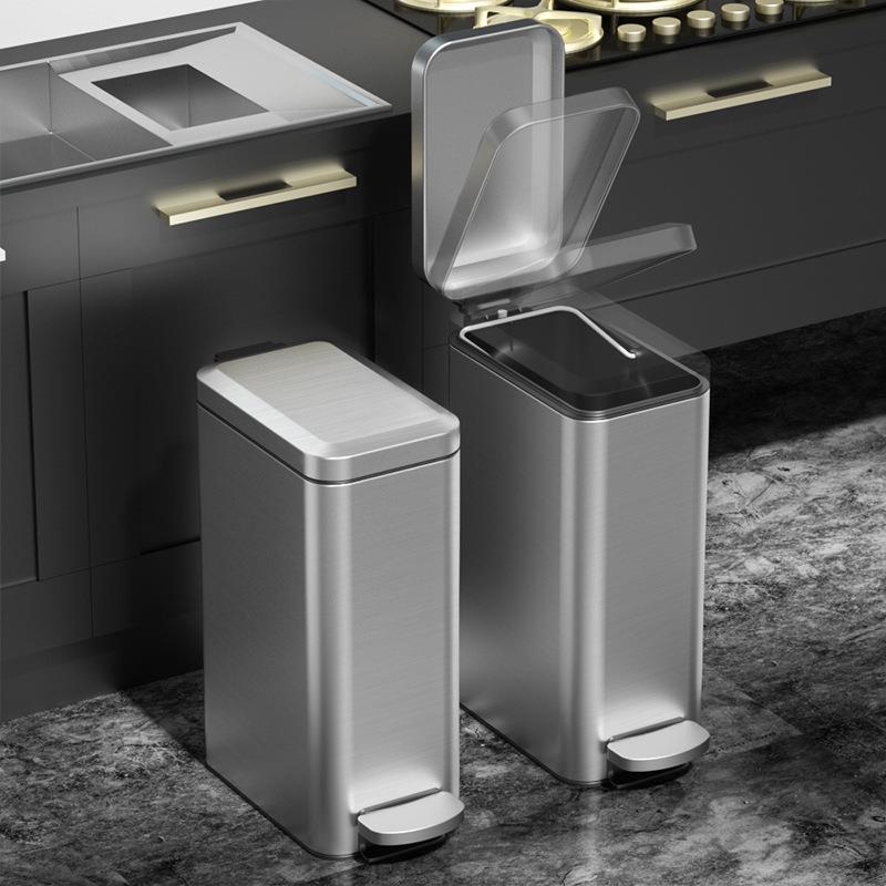 5YA1不锈钢夹缝垃圾桶家用卫生间窄款厕所带盖脚踩式卫生桶长方形