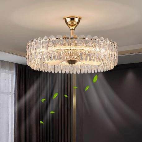 轻奢水晶隐形风扇灯卧室走廊家用客厅吊扇灯现代简约餐厅电风扇