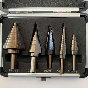 五件套铝盒装 钢板打孔器英制5pc三角孔扩孔宝塔钻头台阶梯钻