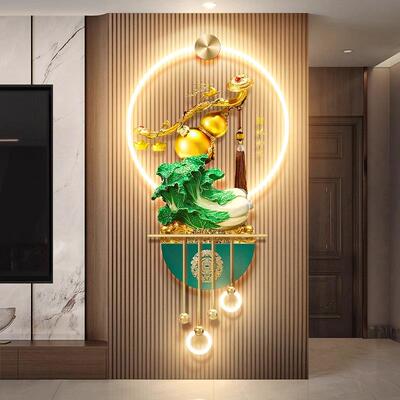 招才葫芦玄关带灯装饰画入户画正对门灯光画客厅墙面挂画过道壁画