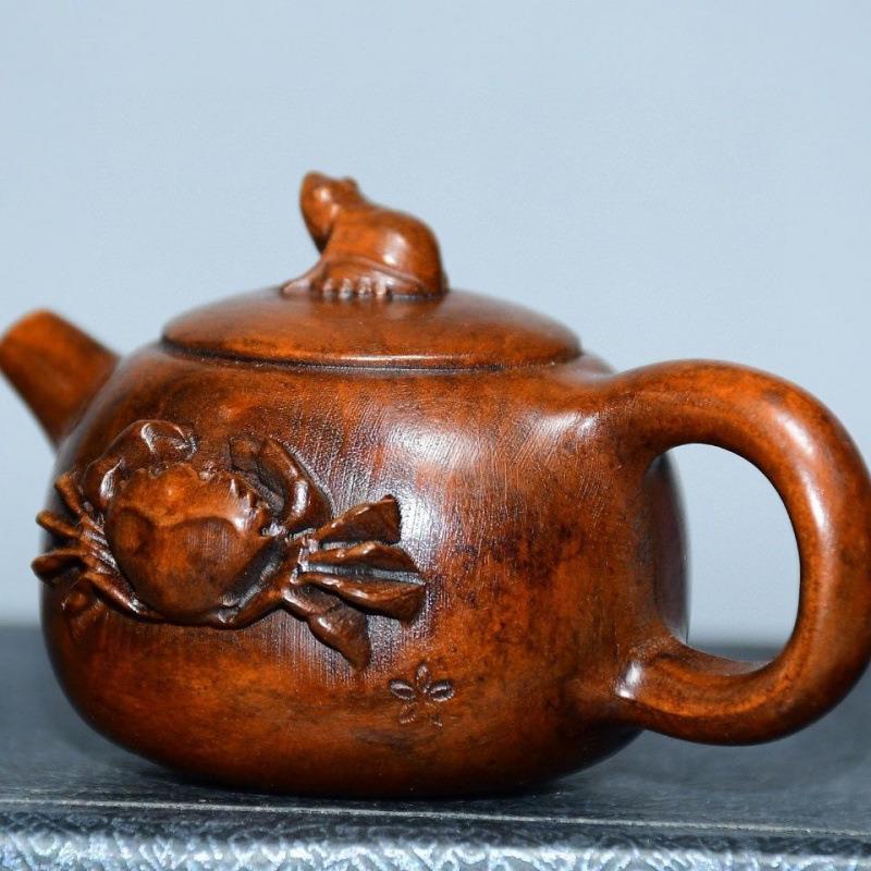 旧藏小叶黄杨木雕刻八方来财把把壶把把壶手把件文玩复古桌面摆件