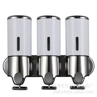 免打孔安装三头手动皂液器 宾馆酒店不锈钢洗手液瓶皂液盒AH-30