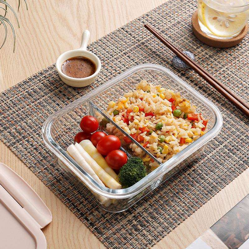 高硼硅玻璃保鲜盒上班族便当带饭盒长方形密封便携可微波加热