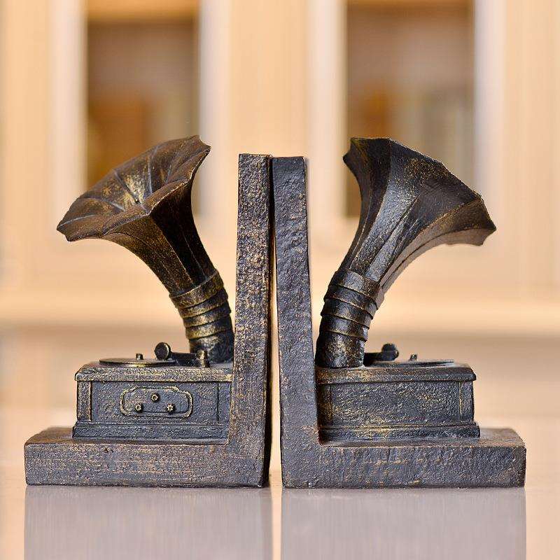 欧式复古留声机摆件模型书档造型软装工艺品装饰书档创意家居摆件