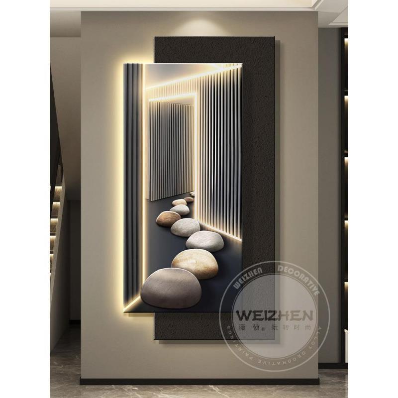 过玄关感装饰画挂画简约带灯空间高级现代轻奢道壁画走廊led入户