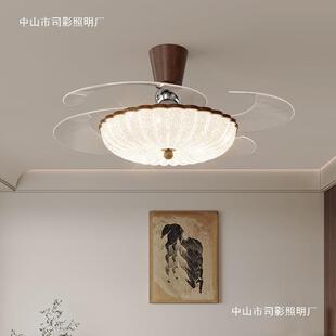 法式复古隐形风扇灯吊扇灯中古风卧室电扇灯餐厅一体风扇灯