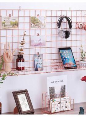 家居墙面铁艺网格照片墙 女生房间墙壁装饰品收纳架置物架壁饰