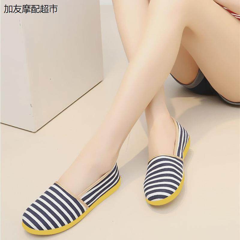 北京工艺布鞋广场舞鞋舒适软底条纹女鞋孕妇平底休闲布鞋开车鞋