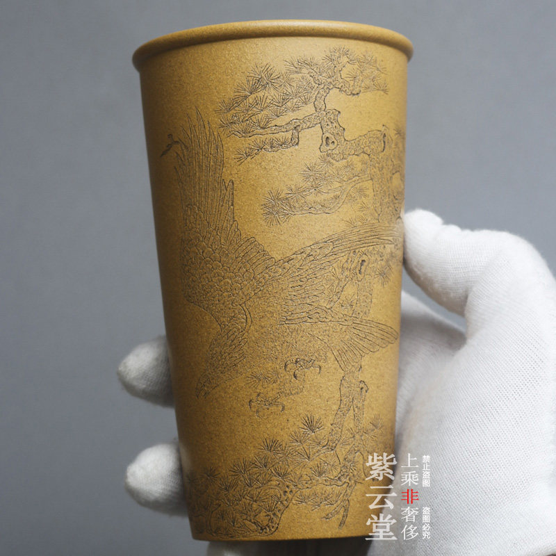 紫云堂宜兴紫砂杯纯全手工刻绘大鹏展翅品茗杯主人杯鹰功夫茶杯