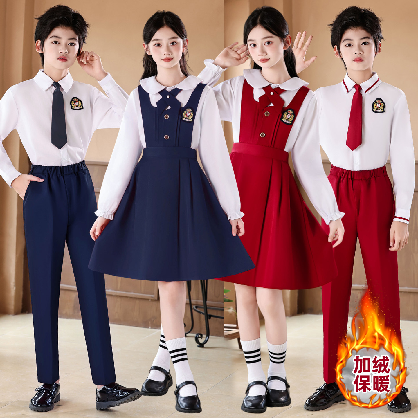 儿童合唱演出服中小学生红色