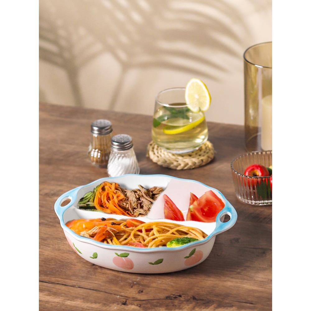 釉下彩陶瓷餐盘分格餐盘儿童学生餐具上班族饭盘加深烤盘可微波炉