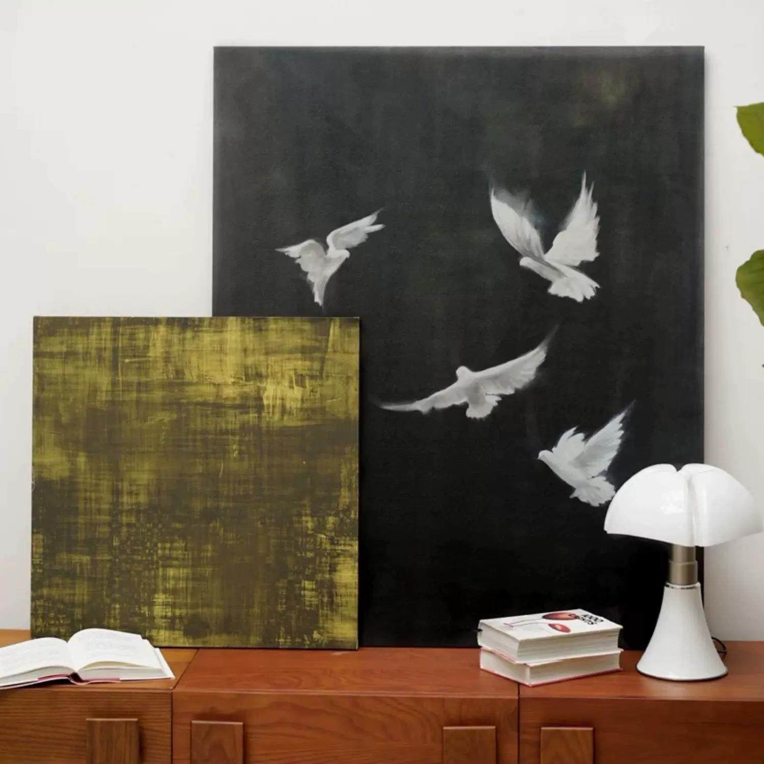 白鸽午夜飞行画高级感餐客厅装饰画入户玄关沙发背景墙挂画落地画