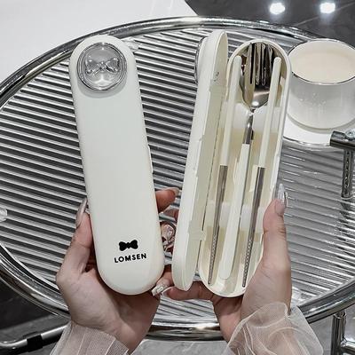 304不锈钢筷子勺子套装餐具便携盒小学生上学收纳盒三件套