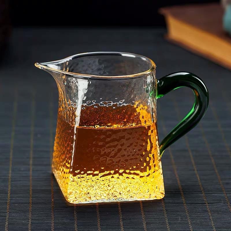 加厚耐热锤目纹玻璃公道杯加厚耐热日式分茶器锤纹功夫茶具配件