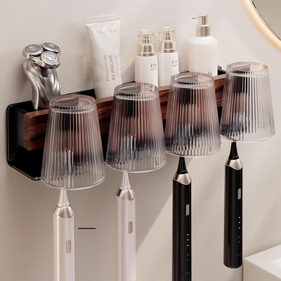 贝佳朗胡桃木免打孔壁挂式牙刷架