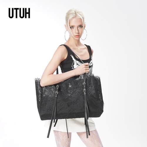 UTUH蕾丝拼接环保皮托特包