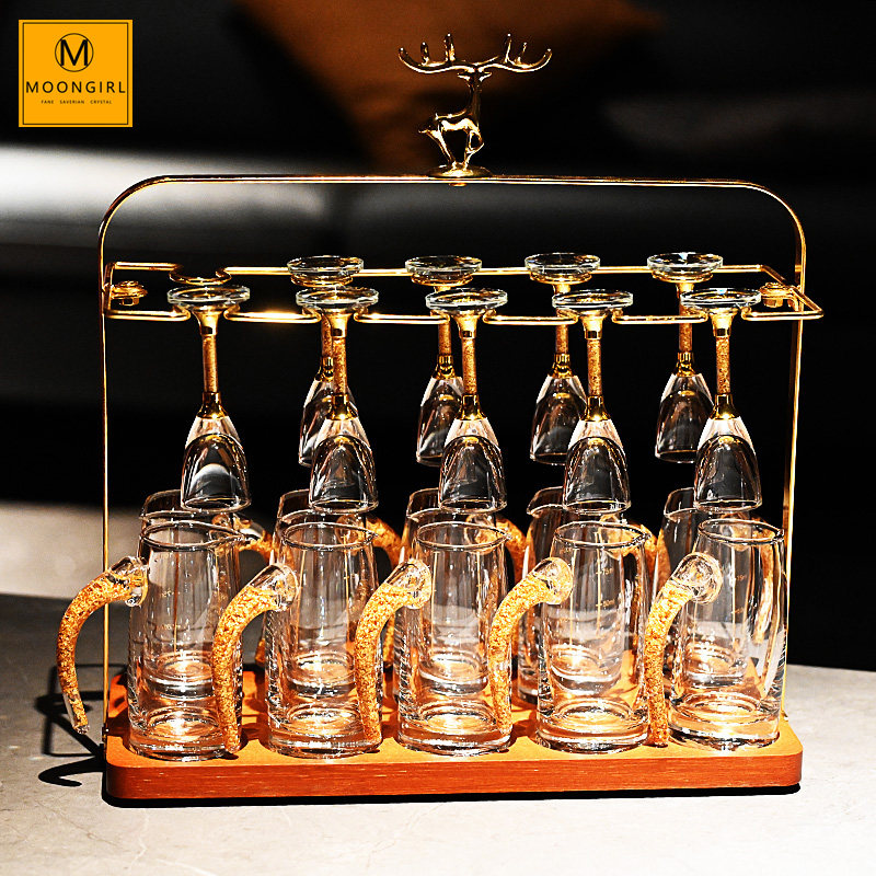 moongirl轻奢高档玻璃一两白酒杯烈酒杯子分酒器套装鹿头装饰家用